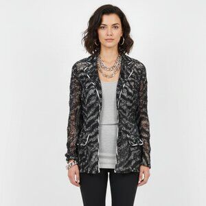 Passion Concept Black & White Lace Long Sleeve Button Up Jacket Blazer M